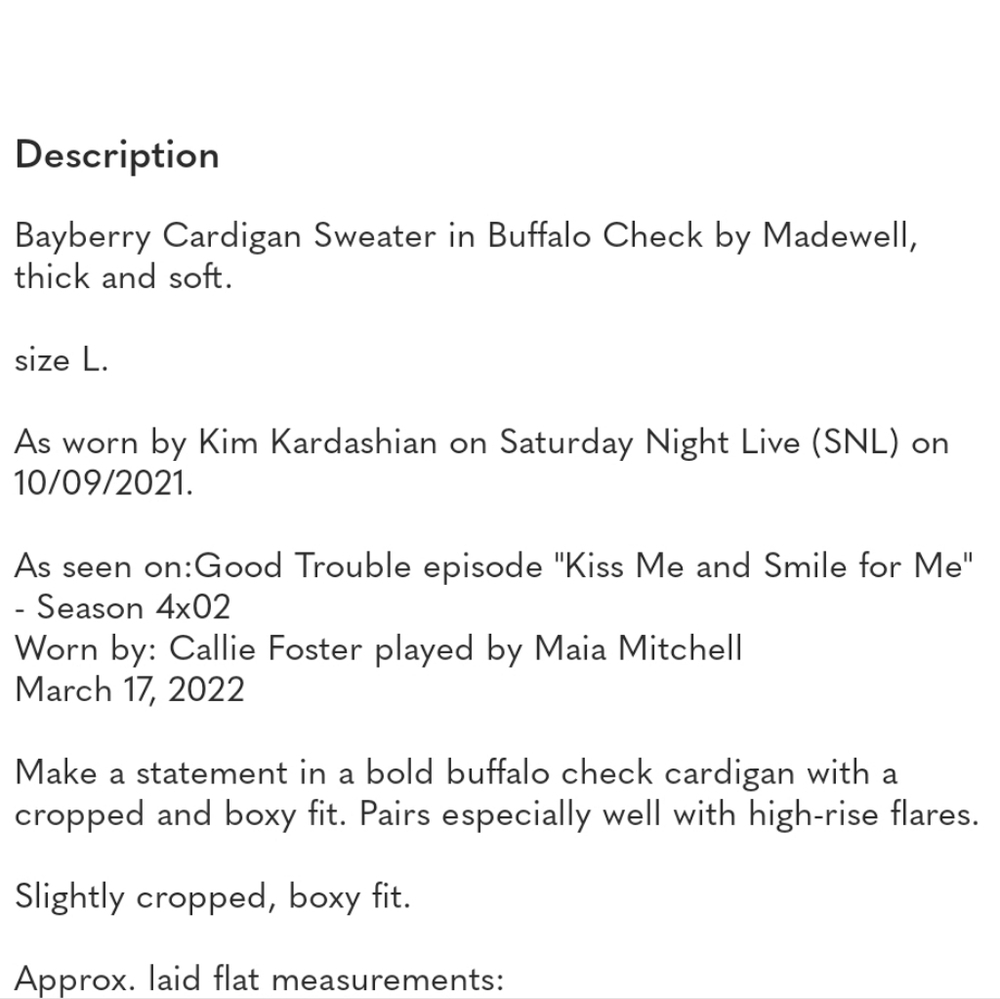 New Madewell Bayberry Cardigan Sweater in Buffalo Check Kim Kardashian Size XS - Picture 8 of 14